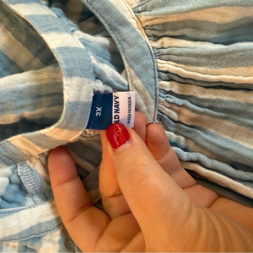 Old Navy Soft Cotton Gauzy Blue and White Striped Dress Made in India - Picture 9 of 10